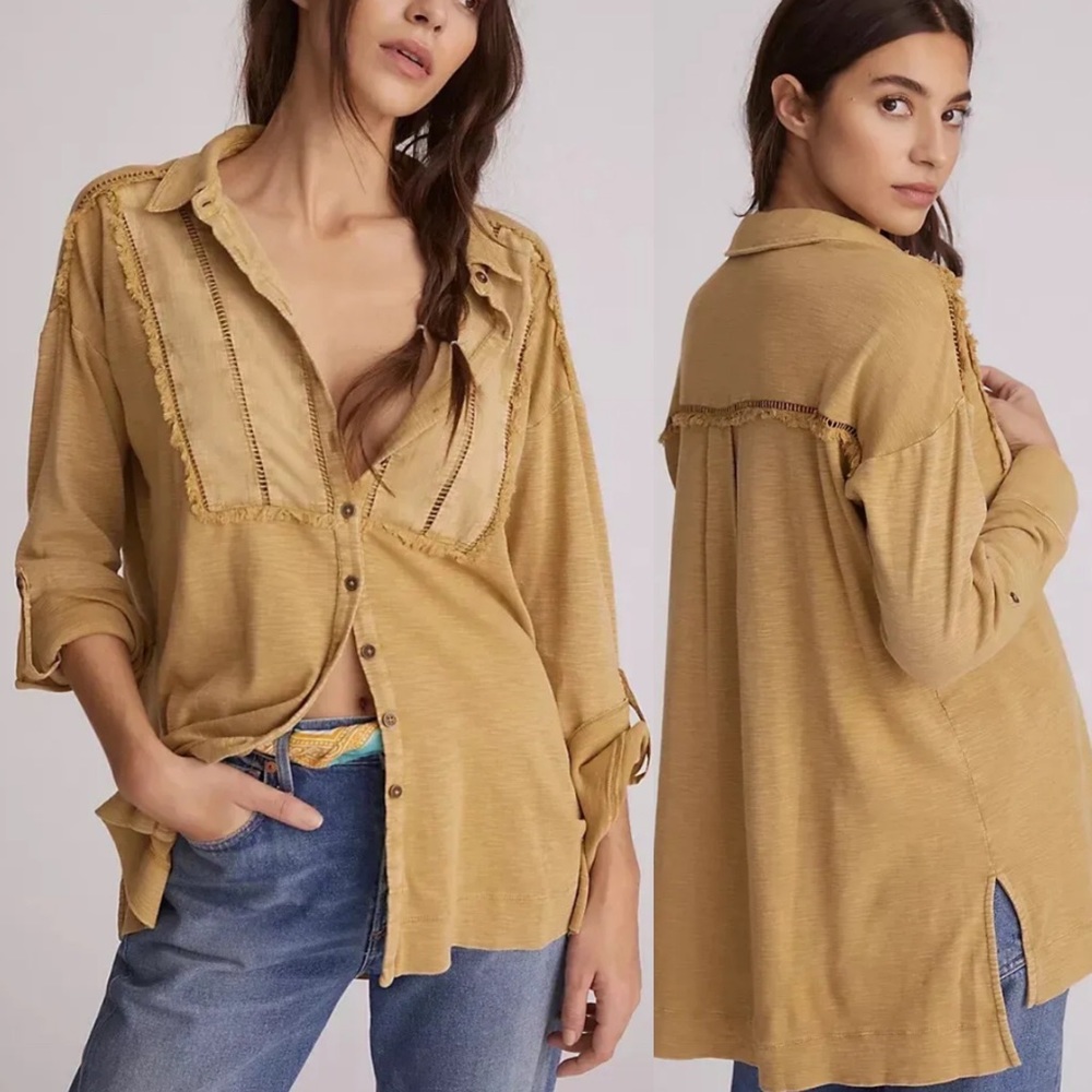 Anthropologie Pilcro Frayed Tunic Buttondown size S